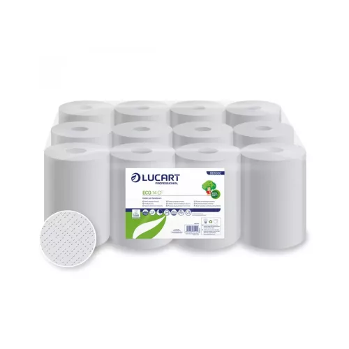 Kéztörlő 2 rétegű tekercses átmérő: 14 cm 240 lap/tekercs 12 tekercs/karton Eco 14 CF Lucart_861080 fehér