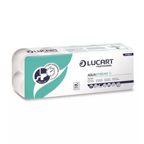 Toalettpapír 2 rétegű 200 lap/tekercs 10 tekercs/csomag Aquastream 10 Lucart_811B67J fehér