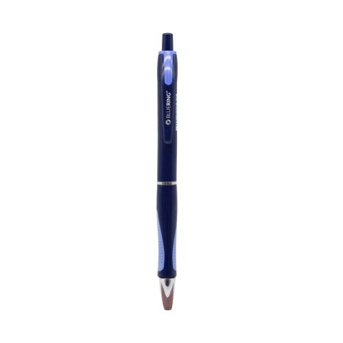 Golyóstoll nyomógombos Bluering® V5  fekete test gumírozott fogó, írásszín kék 5 db/csomag