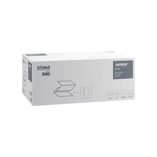 Kéztörlő 2 rétegű V hajtogatású 150 lap/cs 20 csomag/karton Katrin Plus Zig Zag 2_65968 hófehér