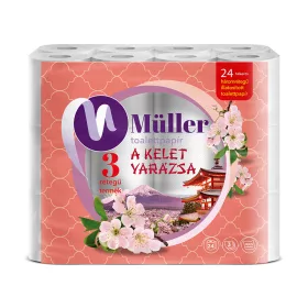   Toalettpapír 3 rétegű kistekercses 100% cellulóz 100 lap/tekercs 24 tekercs/csomag Kelet Varázsa Müller fehér