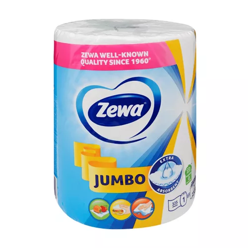 Háztartási papírtörlő kéztörlő 2 rétegű 325 lap/tekercs Zewa Jumbo fehér