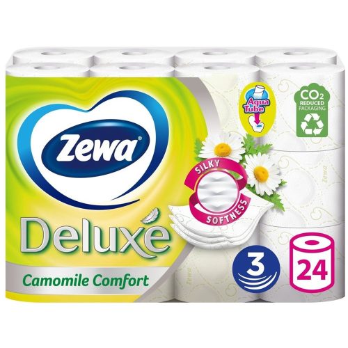 Toalettpapír 3 rétegű kistekercses 24 tekercs/csomag Deluxe Zewa Camomile Comfort
