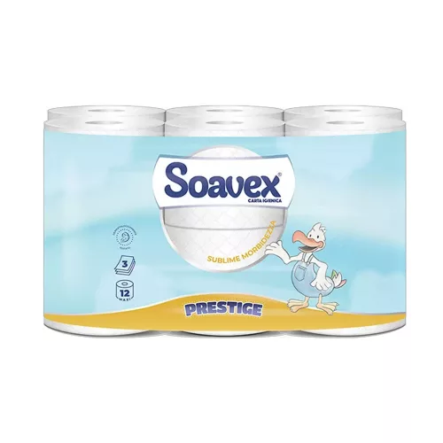 Toalettpapír 3 rétegű kistekercses 100% cellulóz 170 lap/20,4 m/tekercs 12 tekercs/csomag Soavex Maxi Prestige Paperdi