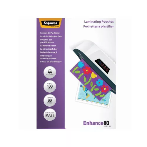 Lamináló fólia, A4, 80 mikron, matt, 100 db/doboz, Fellowes®