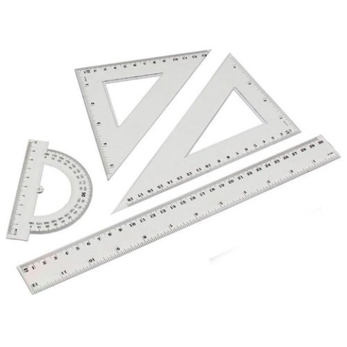 Vonalzó készlet 4 darabos 30cm, vonalzó, szögmérő, 45° és 60° háromszög vonalzók 2 db/csomag