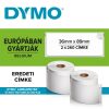 Etikett Dymo LW nyomtatóhoz 36x89mm, 260 db etikett/doboz, Original, fehér