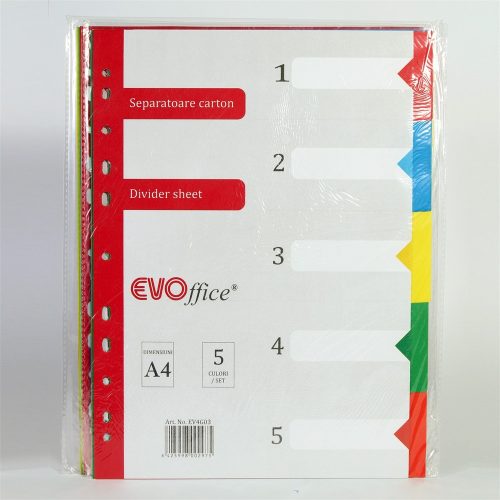 Elválasztólap, színes karton 5 részes EVOFFICE 2 db/csomag