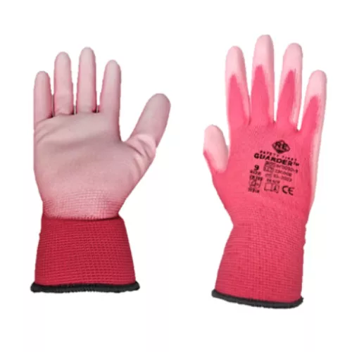 GUARDER Poliészter kesztyű, PU tenyérmártott, pink méret: 7