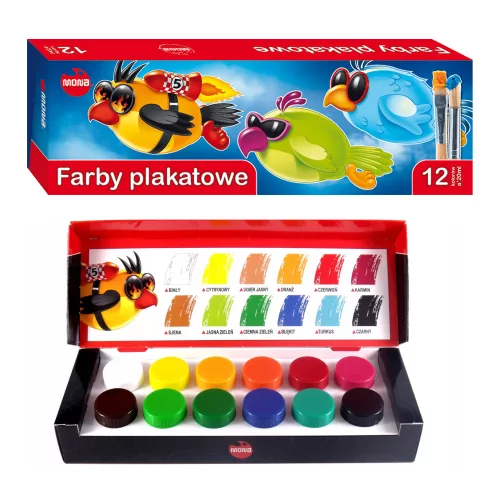 Tempera festék, 12 színű, 20 ml, Mona