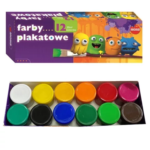 Tempera festék, 12 színű, 20 ml, Mona