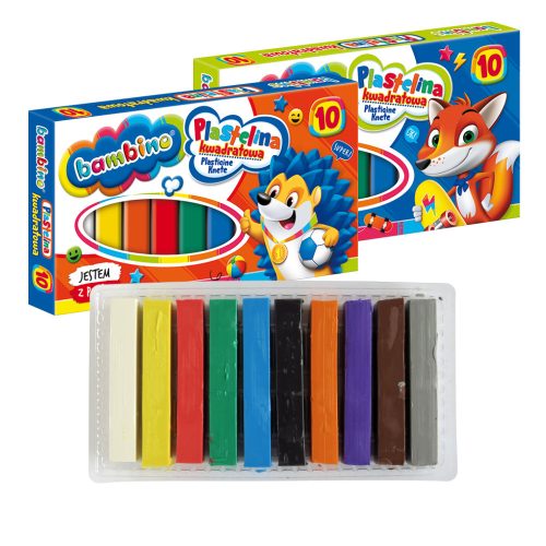 Gyurma, 10 szín, négyzetes tégelyben, BAMBINO
