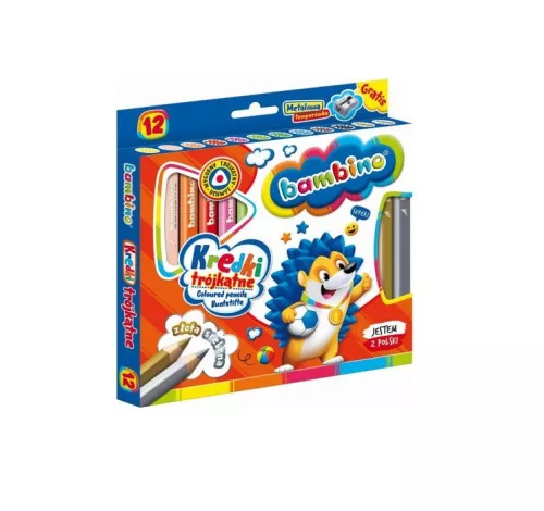 12 db háromszögletű színes ceruza és hegyező, Bambino