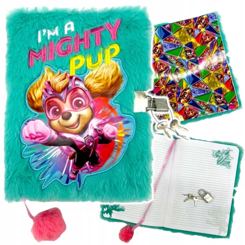 Napló, plüss, lakattal, A5, 96 lap, lány, Mancs őrjárat