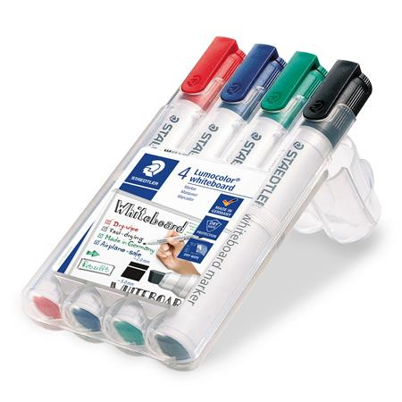 Táblamarker készlet, 2-5 mm, vágott, STAEDTLER "Lumocolor® 351 B", 4 különböző szín