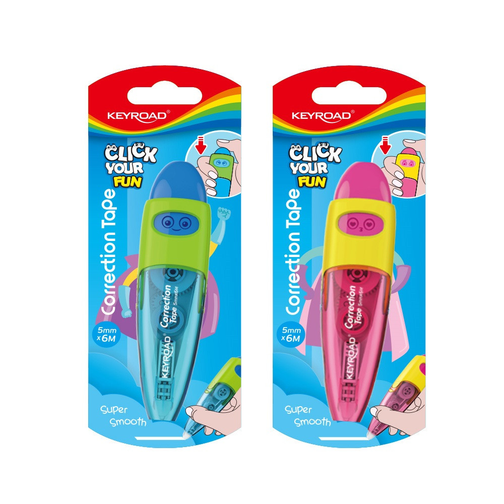 Hibajavító roller, nyomógombos, 5 mm x 6 m, Keyroad, vegyes színek akciós termékkép 1